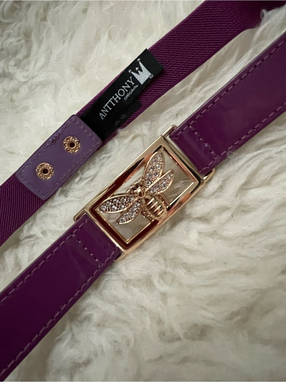 Antthony Originals Stretch Belt Gold Bee w/Rhinestone Purple OS